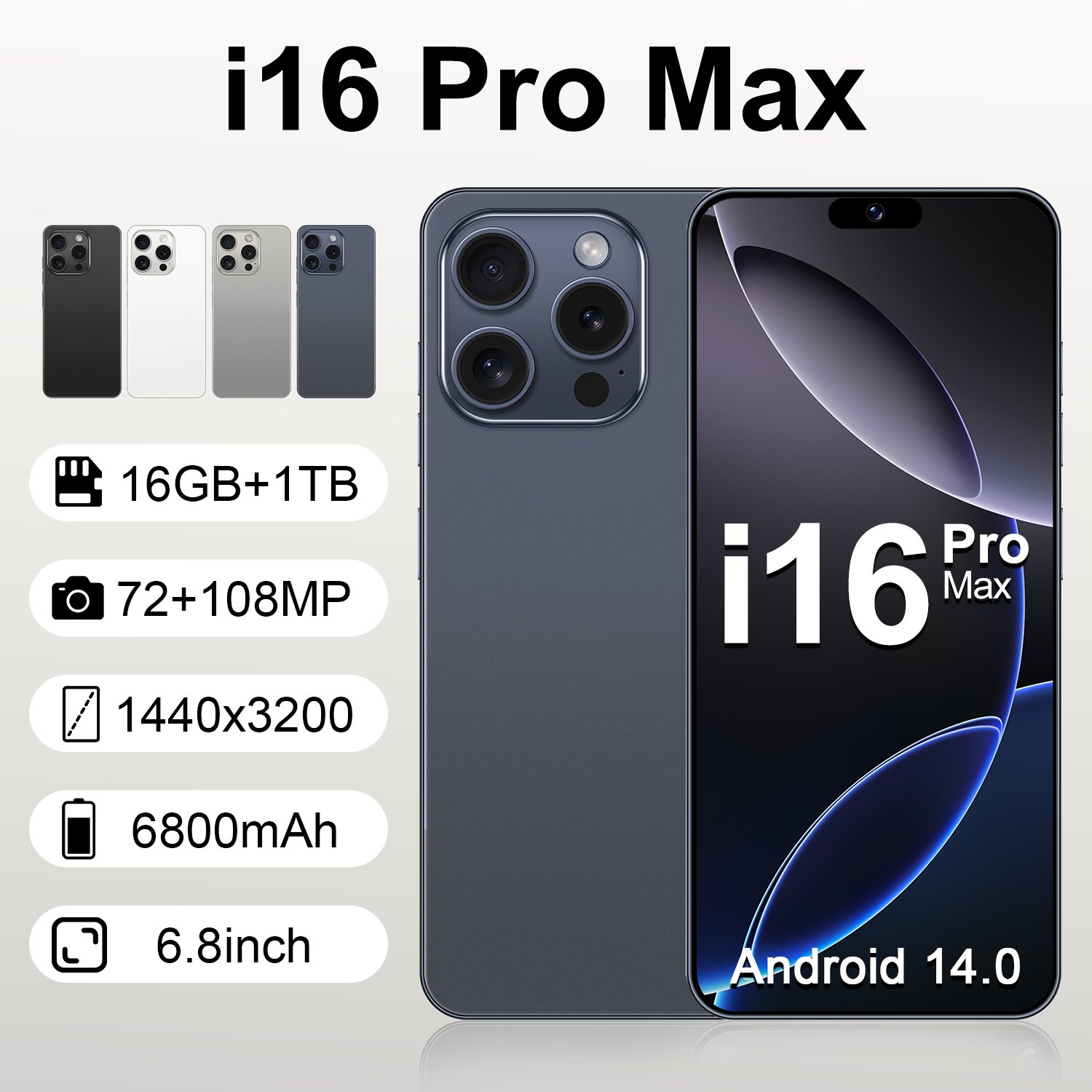 Original i16 phone 16 pro max 6.7 inch 12GB + 1TB dual card Android smartphone 8-core celulares 16 pro max unlocked mobile phone